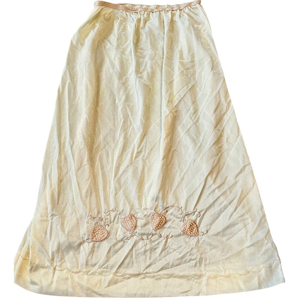 Vintage Ivory Slip w/ Pink Heart Stitched Applique Size M